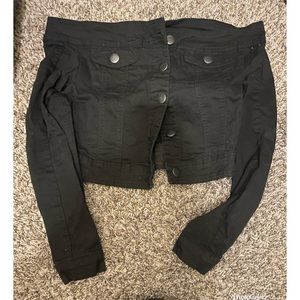 Black jean off shoulder crop jacket